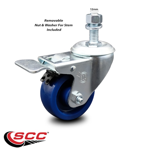 3 Inch Solid Polyurethane Swivel 12mm Stem Caster with Total Lock Brake SCC